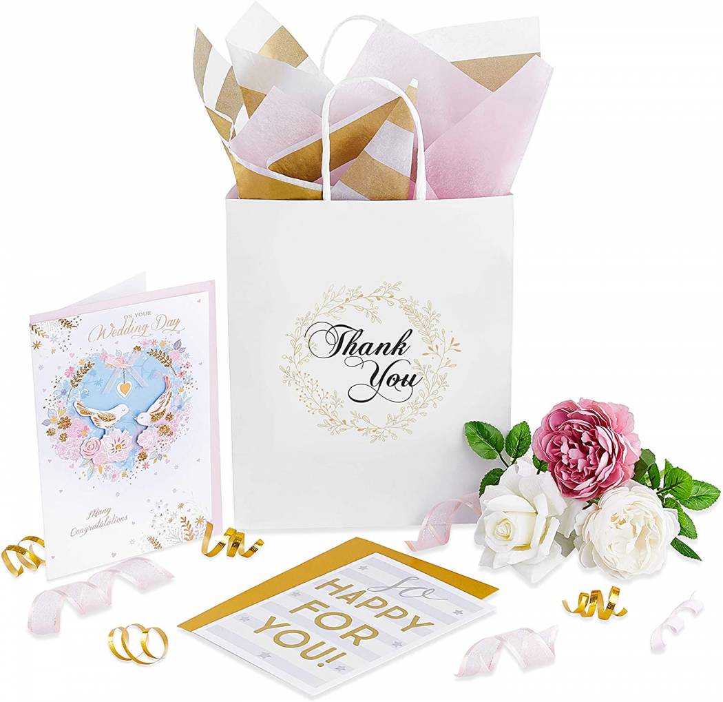 Customized Logo Printing Small White Kraft Paper Thank You Shopping Bags Thank You Gift Bag With Handles For Wedding Guests